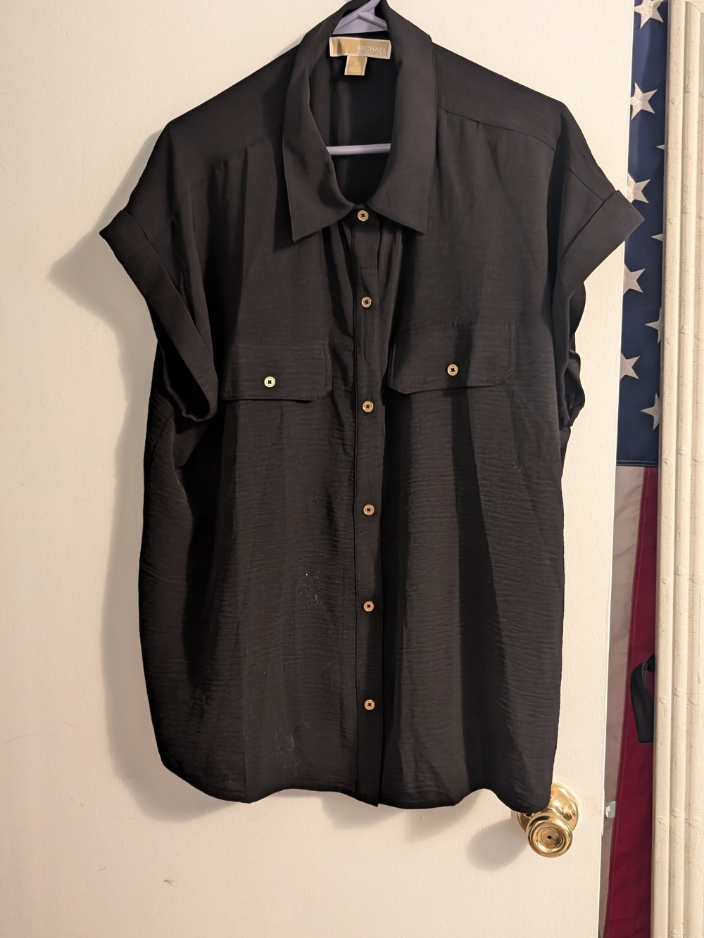 Michael Kors Black Short-Sleeve Button-Front Blouse